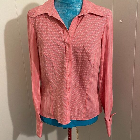 Fenomenon Button Down Long Sleeve Striped Top Women Size L - Picture 1 of 6
